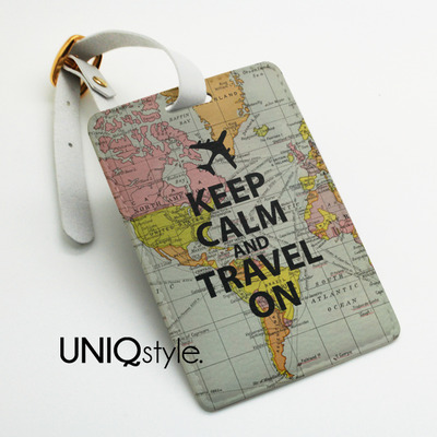Keep Calm and travel on - luggage tag, travel bag tag, name tag, office tag with straps - travel accessories gifts - L71