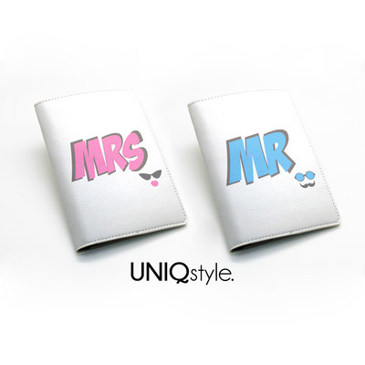 Set for two passport holders - Mr. and Mrs. two travel cover pair - PU leather travel wallet holder - couple items couple case - N09