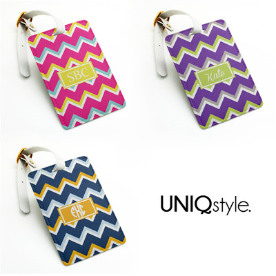 Chevron zigzag pu leather Luggage Tag with custom name or monogram, Office Tag, Travel Bag Tag with strap - personalized wedding tag - N25