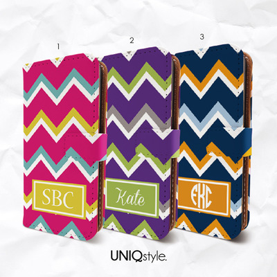 Colorful chevron zigzag personalized monogram Custom name PU leather case for iPhone 6/6s/7, Samsung S6 S7 S8, S6 Edge, HTC One M9, LG G6
