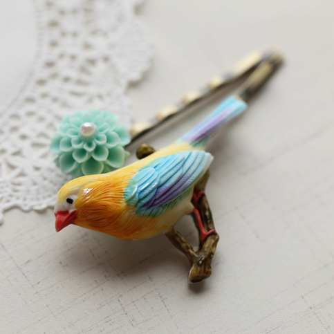 funny and cute. bird and flower bobbi pin. - 1 -