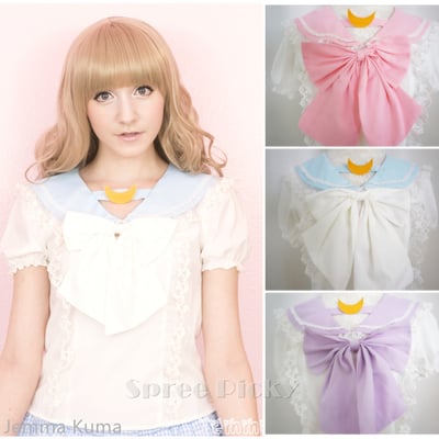 Apinko Design Sailor Moon Bubble Short Sleeve Bow Lace Shirt Top Free Ship SP140946