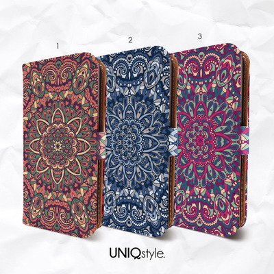 Mandala floral PU leather wallet flip case for iPhone 7/6s, iPhone SE, Samsung S7 Edge, S8, Note 5, LG G6, Nexus 5X, Nexus 6P, HTC One M9 - N15