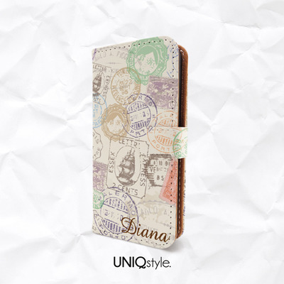 Vintage travel stamp personalized monogram custom name PU leather wallet flip case for iPhone 7, 6s, LG G6, Nexus 5X, Samsung S6 S7 S8