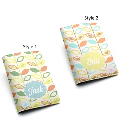 Love bird with retro leaf - Custom Name Personalized PU Leather Passport Holder Case Travel Wallet Cover -- Monogrammed case (K39)