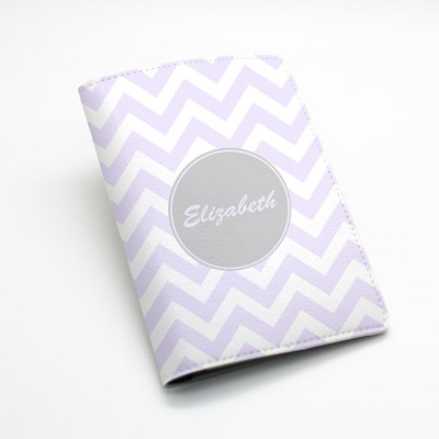 Custom Personalized chevron zigzag pu leather Passport Holder Case Cover -- light purple violet chevron, custom name monogram initial