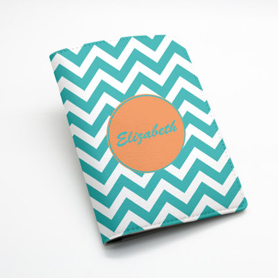 Custom Personalised chevron zigzag PU Leather Passport Holder Case Wallet Cover -- custom name monogram initial, green and many colors