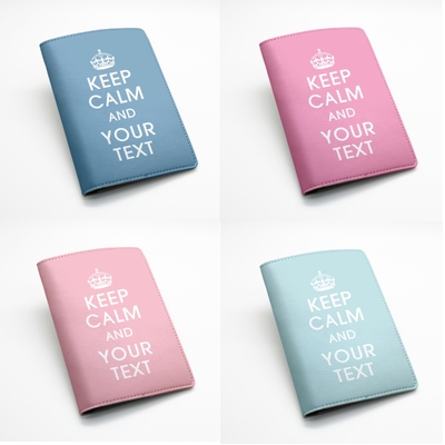 Custom Personalized PU leather Passport Holder Case Cover -- Keep calm and your custom text message, many colors (K25)
