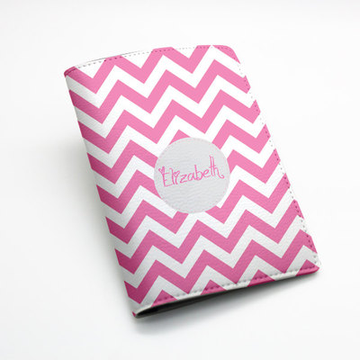 Custom Personalized chevron zigzag pu leather Passport Holder Case Cover -- magenta cherry hot pink chevron, custom name monogram initial