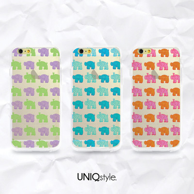 iPhone 7/6 4.7" cute elephant transparent case - colorful animal pattern clear back cover for iPhone 4/4s/5/5s/5c, Samsung S4,S5,Note 3 - A102