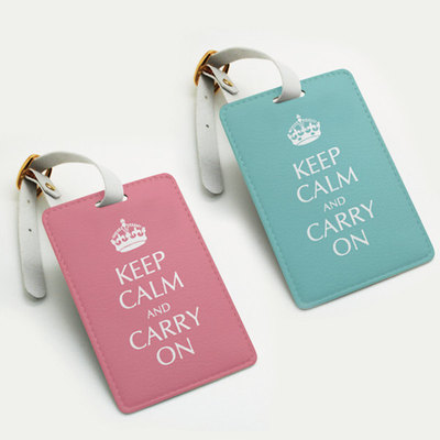 Luggage Tag Pair Two Tag set, bag tag, travel tag with strap- Keep calm and carry on - tiffany blue, coral pink many colors (K25)