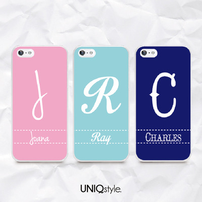 Personalized name initials monogram phone case for iPhone 7/6/6s/5/5s/5c, Samsung S67/8/Note5, Sony Z5 compact, LG Nexus, Nokia, HTC One, Moto E - N41