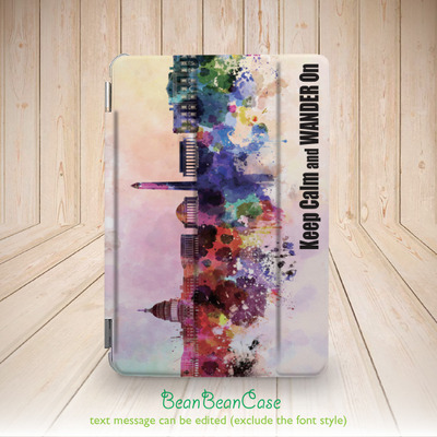 Keep calm and wander on, watercolor city theme smart cover case for iPad mini case, new iPad mini retina 2 case, iPad Air case (K43)