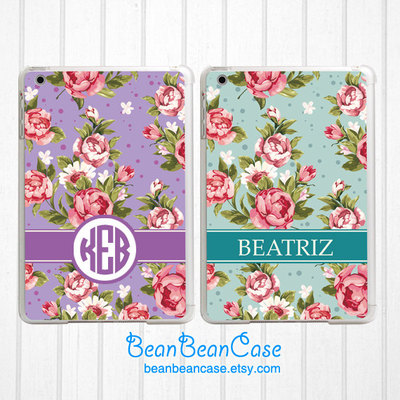 iPad mini new iPad mini retina 2 ipad mini case - iPad air case - vintage rose flower floral - personalized monogram name hard case (E06)