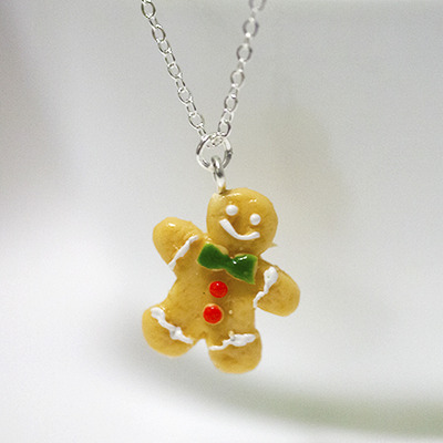 Kawaii Cute Miniature Food Necklaces - GingerBread Cookies with Sterling Silver Chain