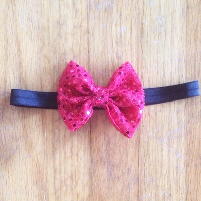 Red Sequin Bow on Black Elastic