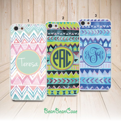 Aztec tribal monogram custom name case personalized cover for iPhone, Samsung S6/Note5, Sony, LG Nexus, Nokia Lumia, HTC One M8/M9, Moto ((L16)