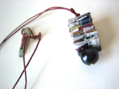 Reclaimed Paper and Black Pearl Necklace