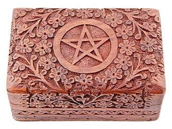 Misc - Wooden Box - Carved Pentacle