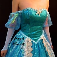 P157 Ariel sequins material teal shell lace trim - Thumbnail 2