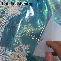 P157 Ariel sequins material teal shell lace trim - Thumbnail 3