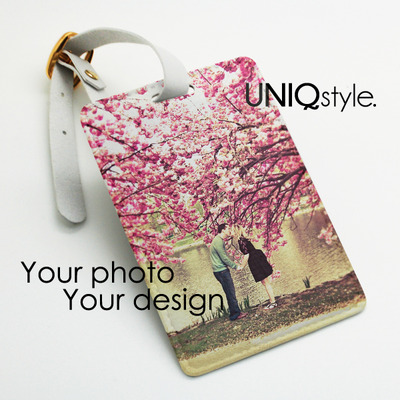Personalized luggage tag, custom photo picture travel bag tag, name tag - Wedding Gift honeymoon - custom made pu leather luggage tag