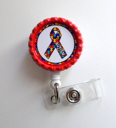 Autism awareness ribbon - id badge holder - id badge reel - teacher badge reel - office personnel badge reel - nursing badge