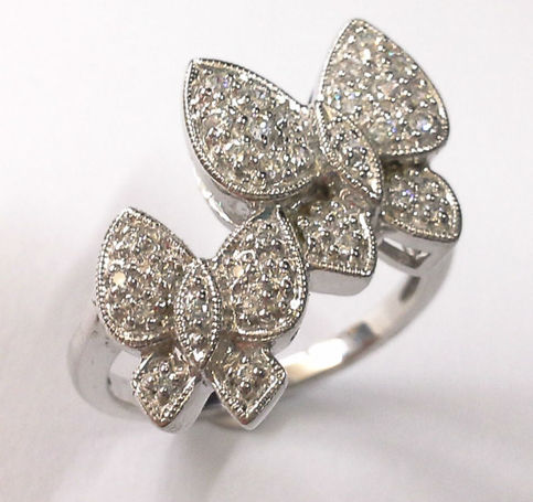 Couple BUTTERFLY Cubic Zirconia Platinum Sterling Stainless Silver Color Ring
