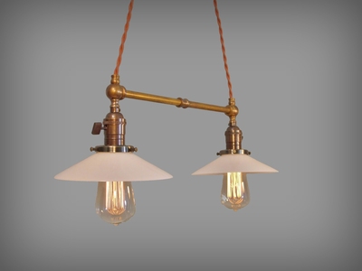 Twin Pendant Lamp w/ Glass Shades - Vintage Industrial Ceiling Fixture