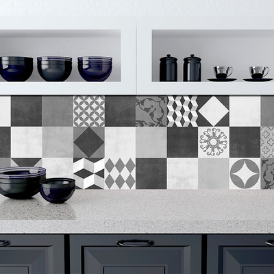 Geometric graphite tile stickers - kitchen backsplash tiles - bathroom tile decals - pack of 48 - Thumbnail 2
