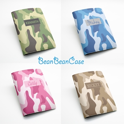 Camo colors Camouflage travel wallet -- personalized name, monogram initial, pu leather passport holder case cover (i45)
