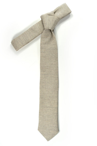 Wedding Mens Skinny Necktie- striped chocolate ivory Chambray- Laid-Back necktie