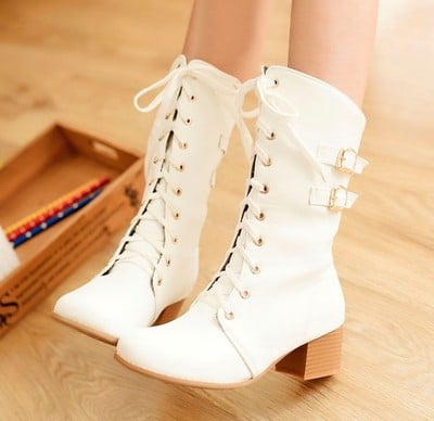 Fashion women lace metal buckle Martin boots