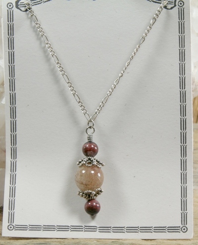 Red Rutilated Quartz and Tiger Iron Pendant on Silver Chain