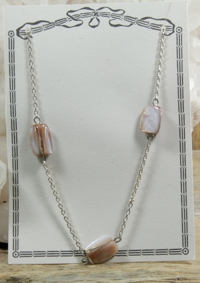 Pink Shell on Silver Chain Necklace