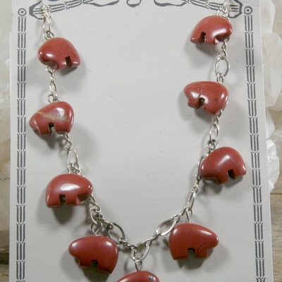 Red jasper spirit bear on silver chain necklace - Thumbnail 3