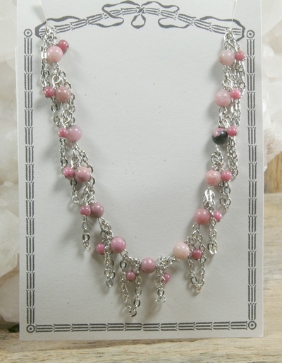Rhodonite on Silver Chain Necklace