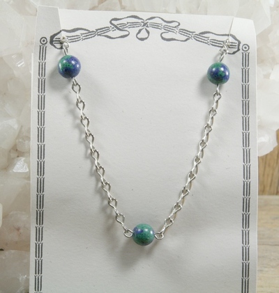 Azurite with Malachite on Silver Chain Necklace