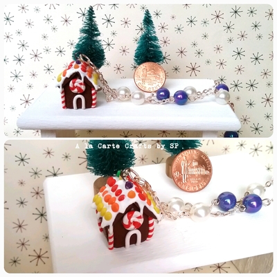 Mini gingerbread house necklace with beads