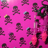 Skull and Inverted Cross Earrings (Pink)  - Thumbnail 1