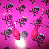 Skull and Inverted Cross Earrings (Pink)  - Thumbnail 3