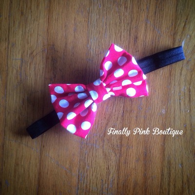 Red and White Polka Dot Bow on Elastic