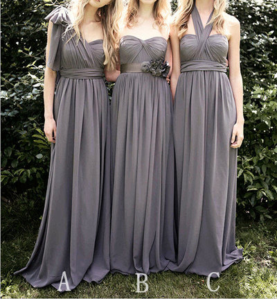gray bridesmaid dress, long bridesmaid dress, chiffon bridesmaid dress, convertible bridesmaid dress, BD14048