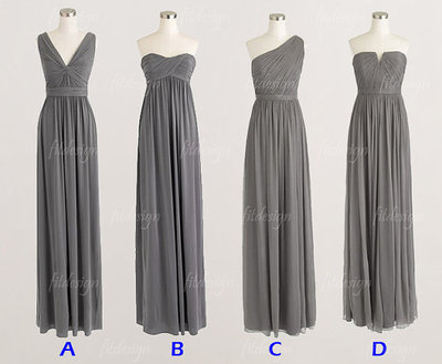 gray bridesmaid dress, long bridesmaid dress, chiffon bridesmaid dress, convertible bridesmaid dress, BD14058