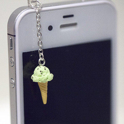 Kawaii MINT CHOCOLATE ICE CREAM CONE Iphone Earphone Plug/Dust Plug - Cellphone Headphone Handmade Decorations
