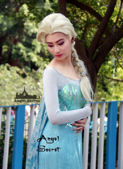 J889 Frozen Snow Queen Elsa Cosplay Costume iridescent bodice with long cape