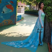J889 Frozen Snow Queen Elsa Cosplay Costume iridescent bodice with long cape - Thumbnail 2