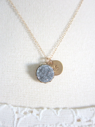 Tiny druzy pendant necklace