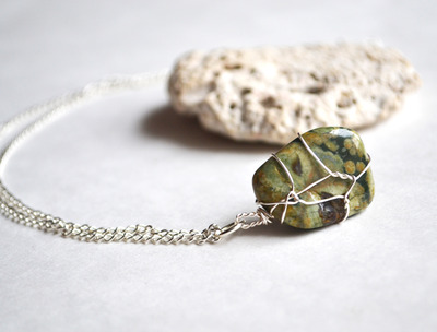 Rainforest Jasper Necklace, Wire Wrapped Stone Necklace, Wire Wrapped Stone, Healing Stones