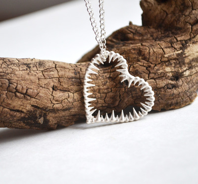 Heart Necklace, Valentines Day, Spike Heart Necklace, Silver Heart